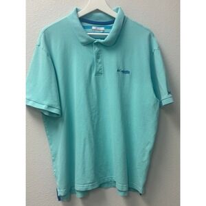 Columbia PFG Polo Shirt Mens XL Teal Blue Fish Logo Short Sleeve Casual Golf‎